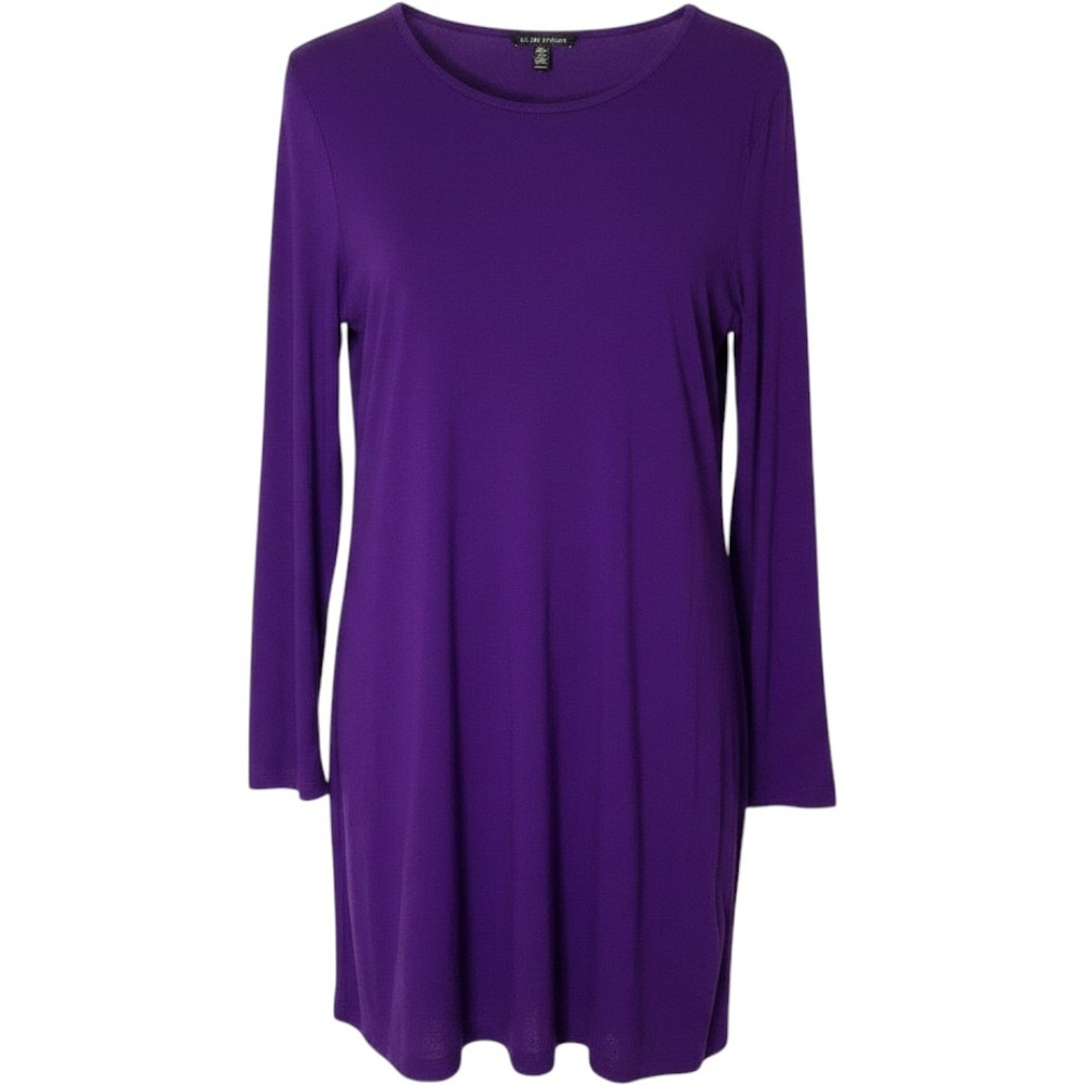 Eileen Fisher Womens XL Purple Long Sleeve Crew Neck Jersey‎ Knit Tunic Top USA